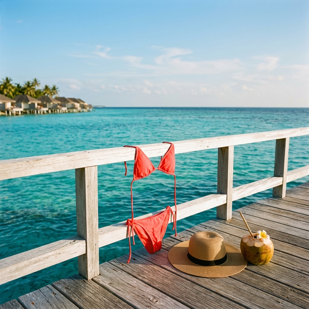 Quel maillot string pour vacances tropicales (maldives, bora bora) - illustration